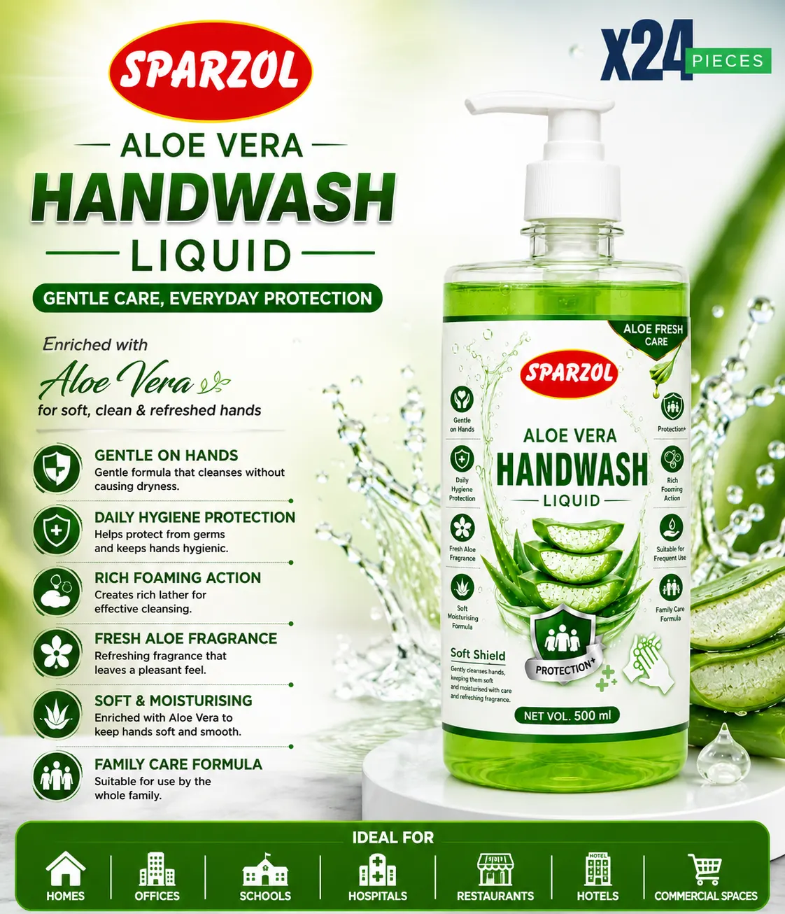 Sparzol Aloe vera Handwash Liquid 500ML PD