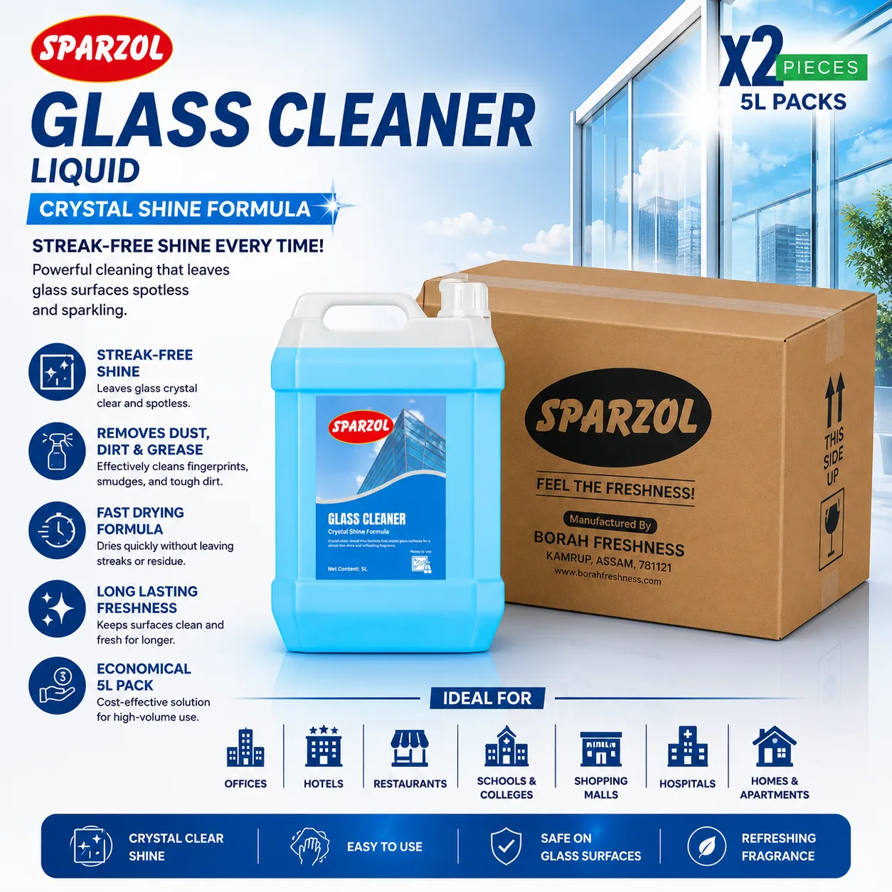 Sparzol Glass Cleaner 5L Packs PD