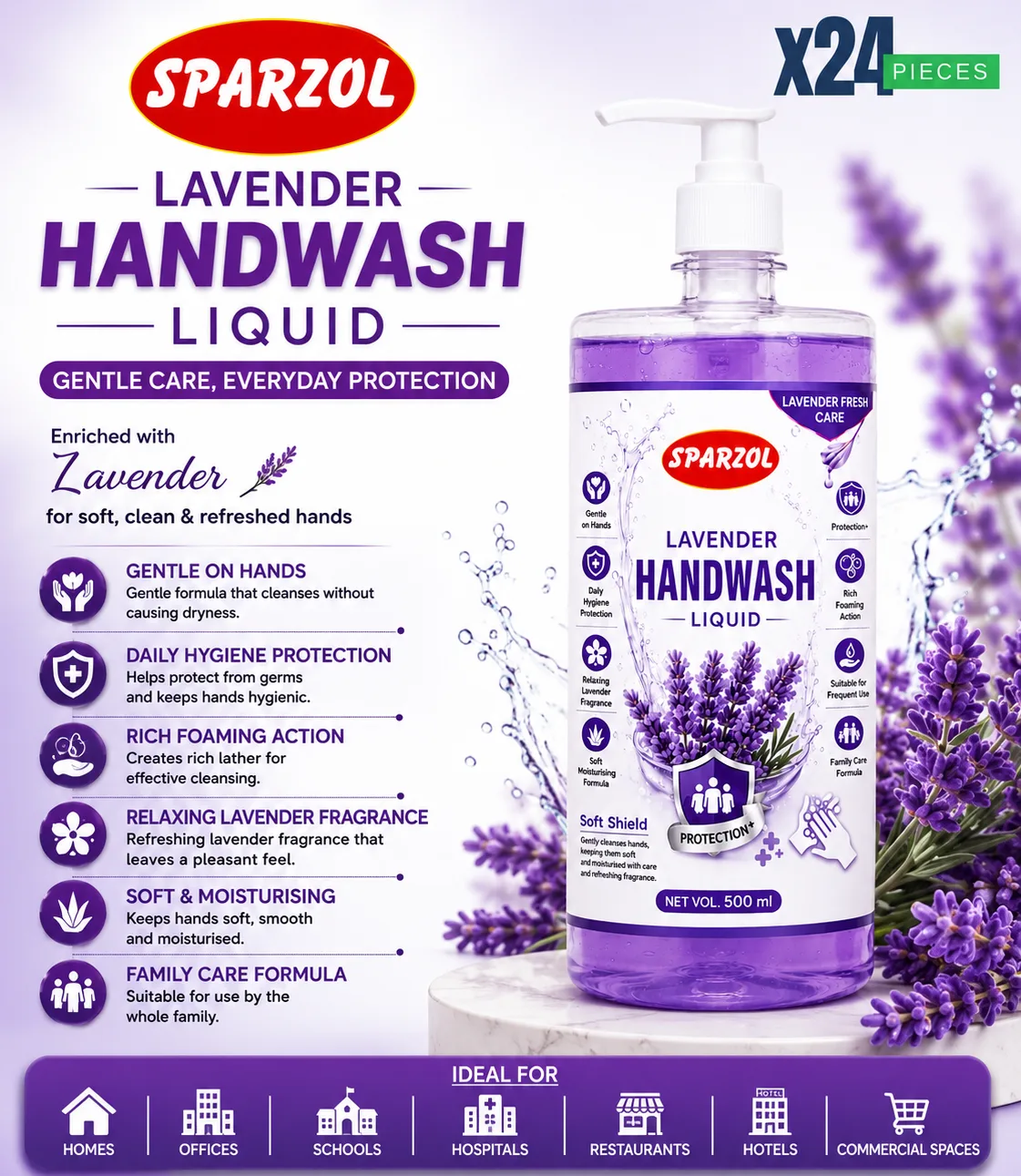 Sparzol Lavender Handwash Liquid 500ML PD