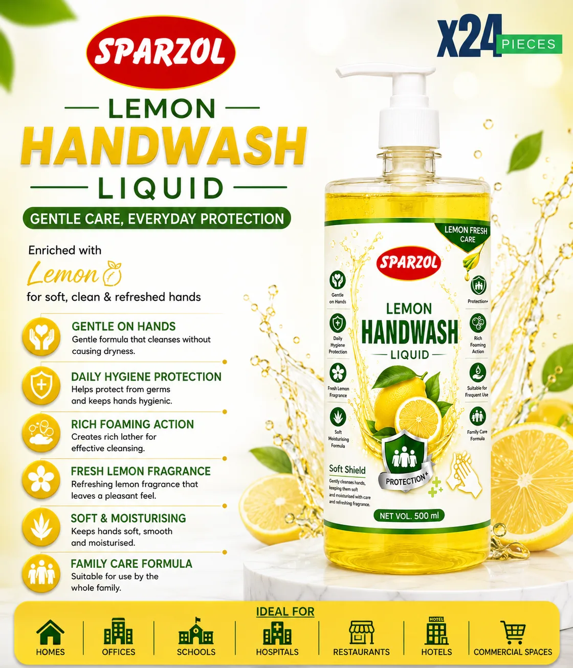 Sparzol Lemon Handwash Liquid 500ML PD
